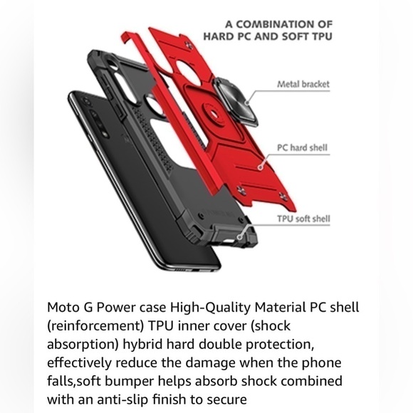 MOTO G Power Red phone case with extras kick stand finger ring NWT - Picture 12 of 12